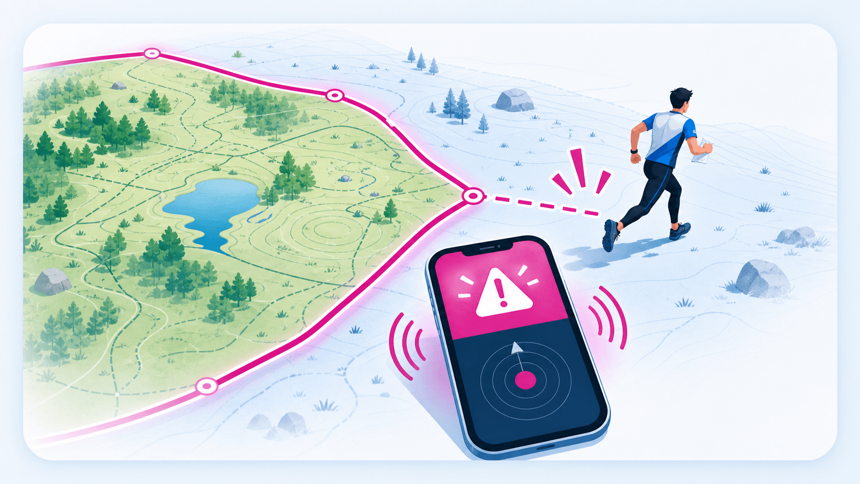 競技エリアの外に出た競技者をスマホが検知し、警告を出している使用イメージ